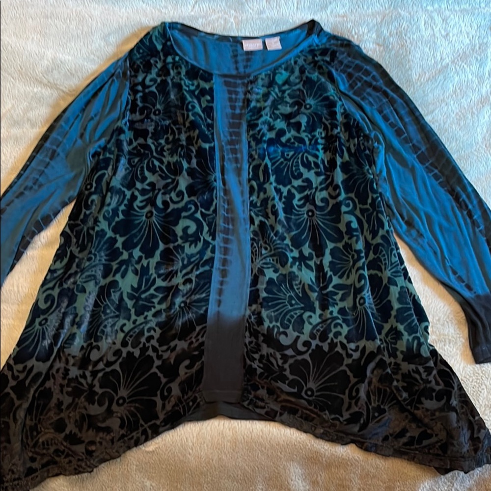 Elegant Blue and Black Sheer Top